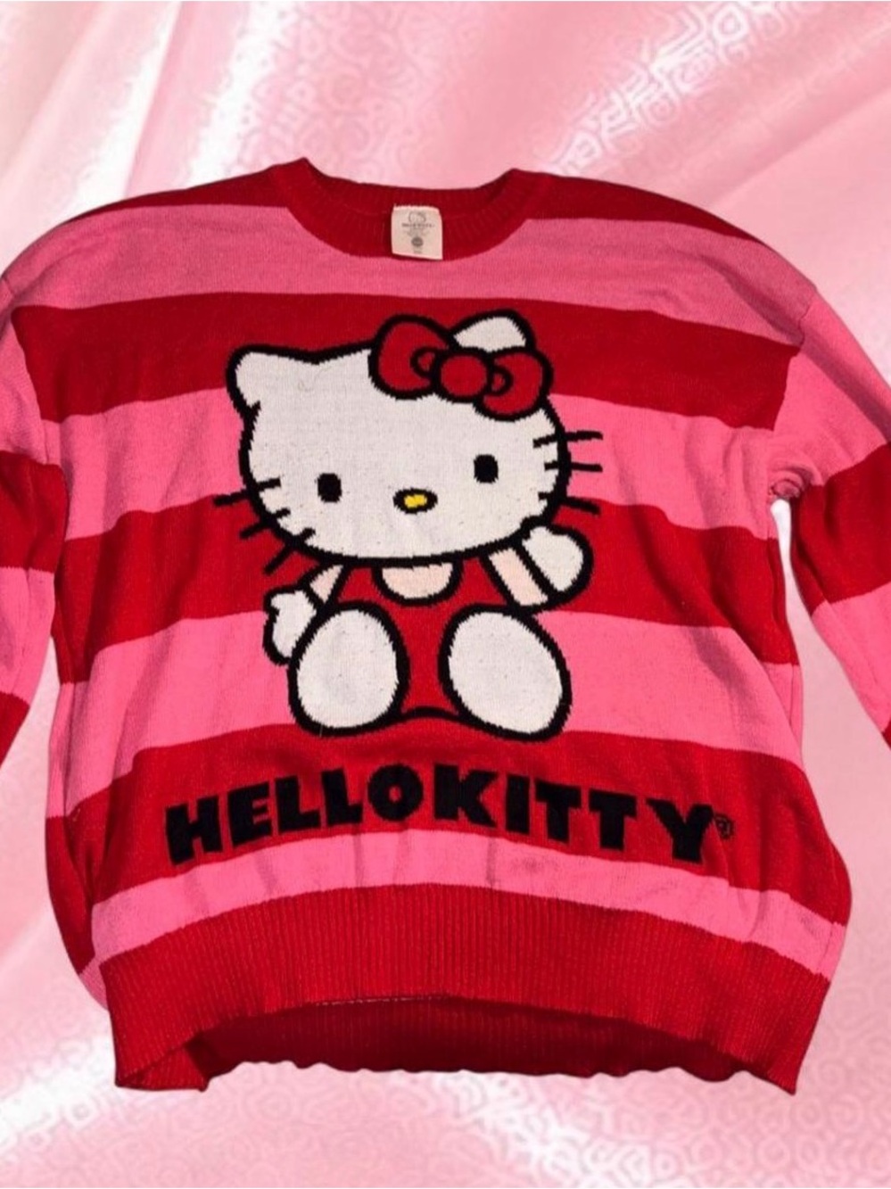 Hello Kitty Red and Pink Striped Crewneck Sweater